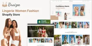 ثيم Shopify للملابس الداخلية, متجر ملابس داخلية إلكتروني, Braizee Shopify