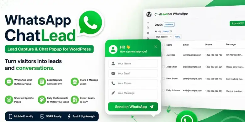 إضافة WhatsApp للتقاط العملاء, نموذج جمع البيانات في WordPress, تحويل الزوار إلى عملاء