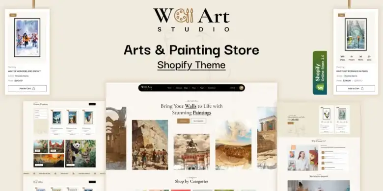 ثيم Shopify للفن, متاجر الرسومات الجدارية, معارض فنية إلكترونية