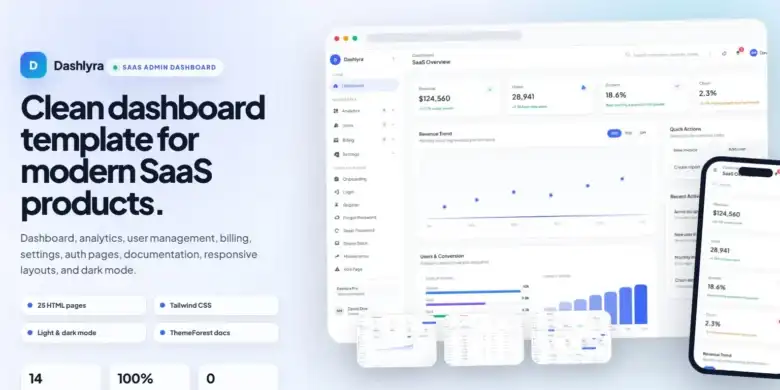 لوحة تحكم SaaS, قالب Tailwind CSS, لوحة إدارة احترافية