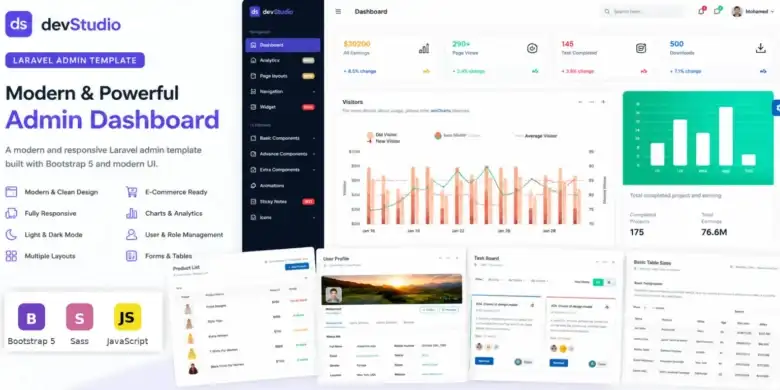 لوحة تحكم إدارية, قالب Bootstrap, تصميم سريع الاستجابة
