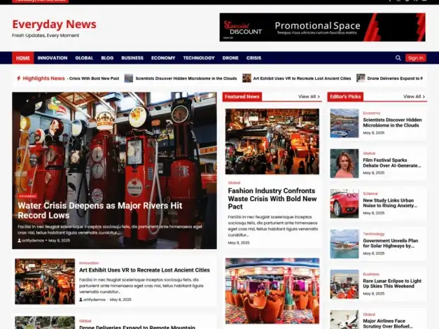 قالب ووردبريس إخباري, قالب Everyday News, مواقع المجلات الإلكترونية