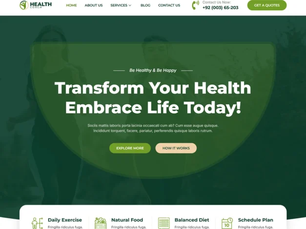 قالب ووردبريس صحي, تصميم موقع تدريب صحي, قالب Bosa Health Coach