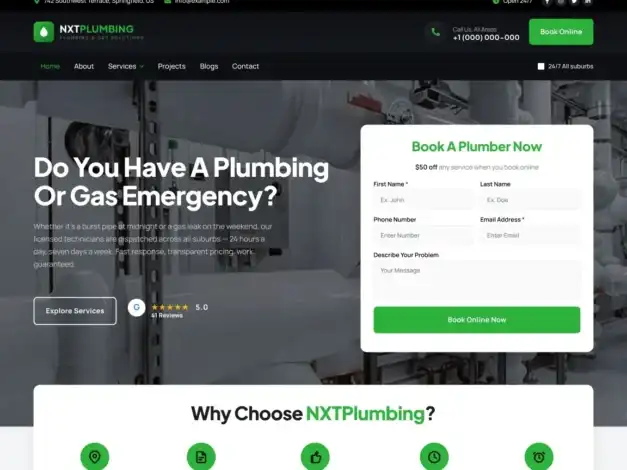 قالب NXT Plumbing, قوالب ووردبريس للسباكة, مواقع شركات الصيانة