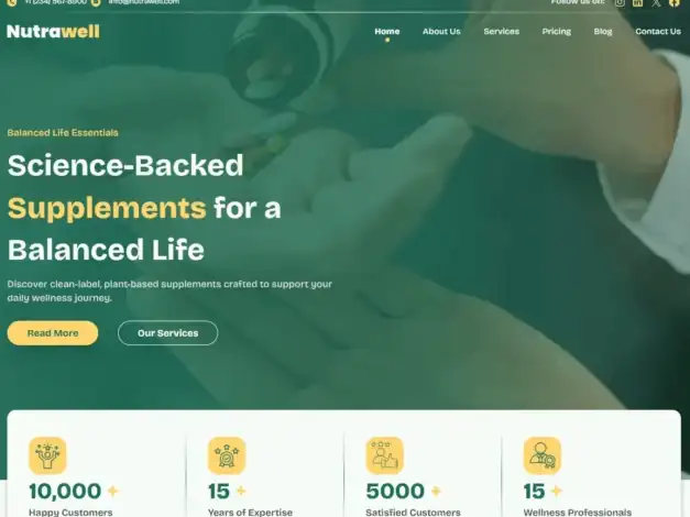 قالب ووردبريس للعافية, تصميم مواقع المكملات الغذائية, قالب Nutrawell