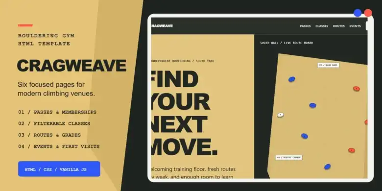 قالب صالات التسلق, تصميم مواقع رياضية, قالب HTML جاهز
