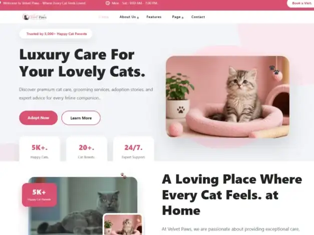 قالب Velvet Paws, قوالب ووردبريس للحيوانات الأليفة, مواقع القطط