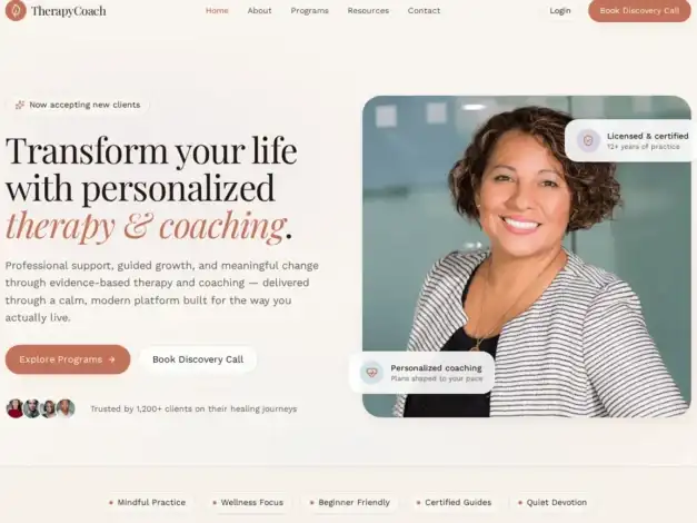 قالب Therapy Coach, مواقع المعالجين, قوالب ووردبريس للمدربين