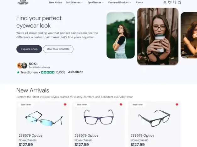 قالب متجر النظارات, تصميم متجر إلكتروني, قالب Optical Glasses