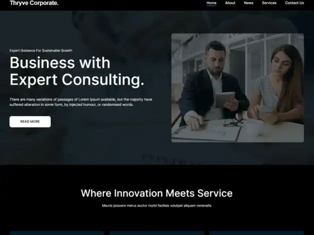 قالب ووردبريس داكن, تصميم مواقع الشركات, Thryve Corporate Dark