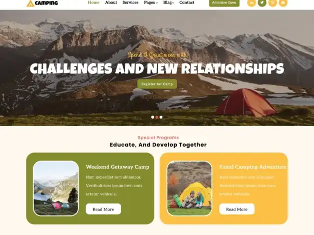 قالب Summer Adventure, قوالب مواقع السفر, تصميم مواقع المغامرات