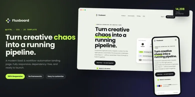 قالب Fluxboard, صفحة هبوط SaaS, قوالب HTML